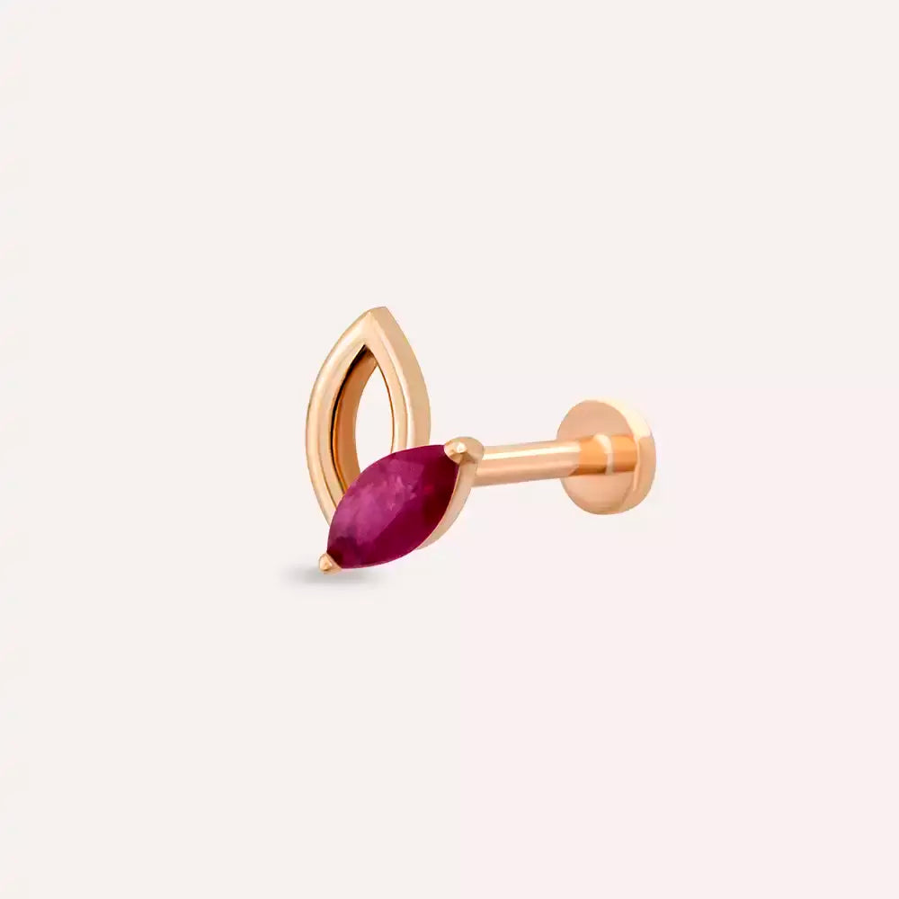 Frond Yakut Taşlı Rose Altın Piercing