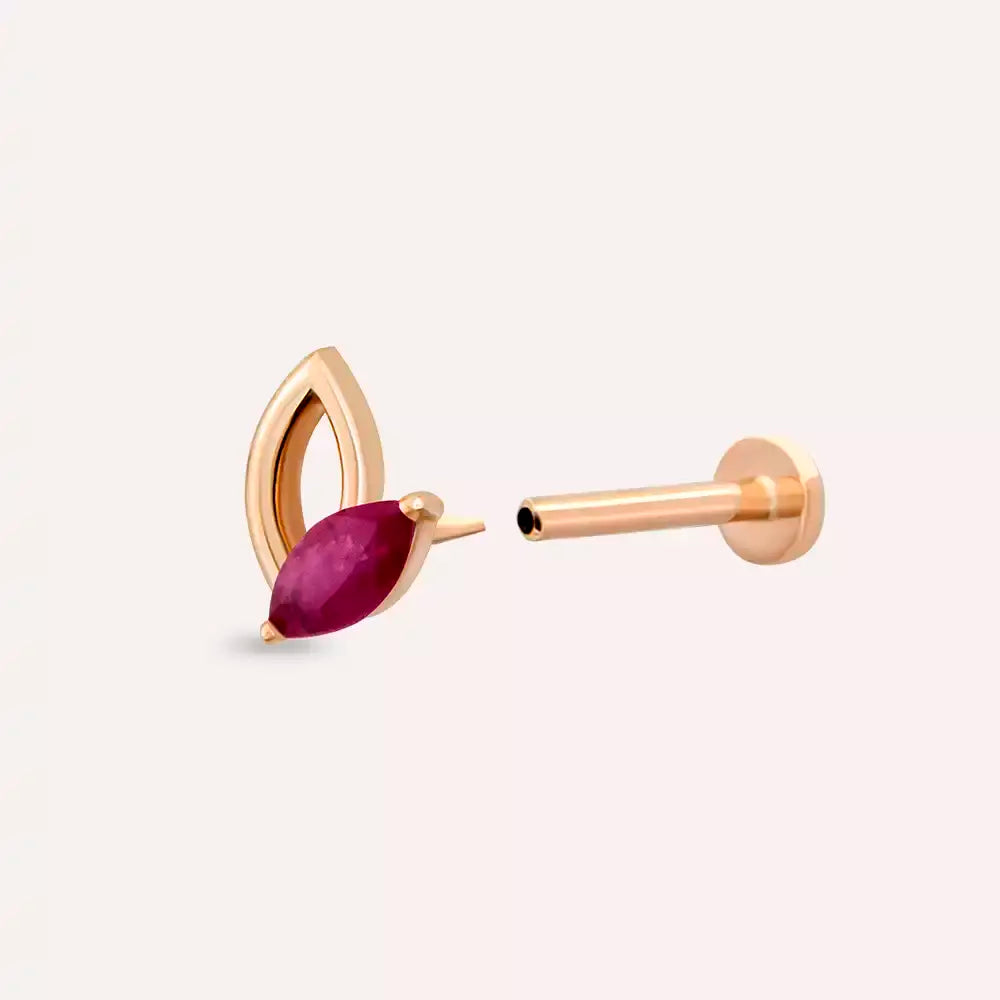 Frond Yakut Taşlı Rose Altın Piercing