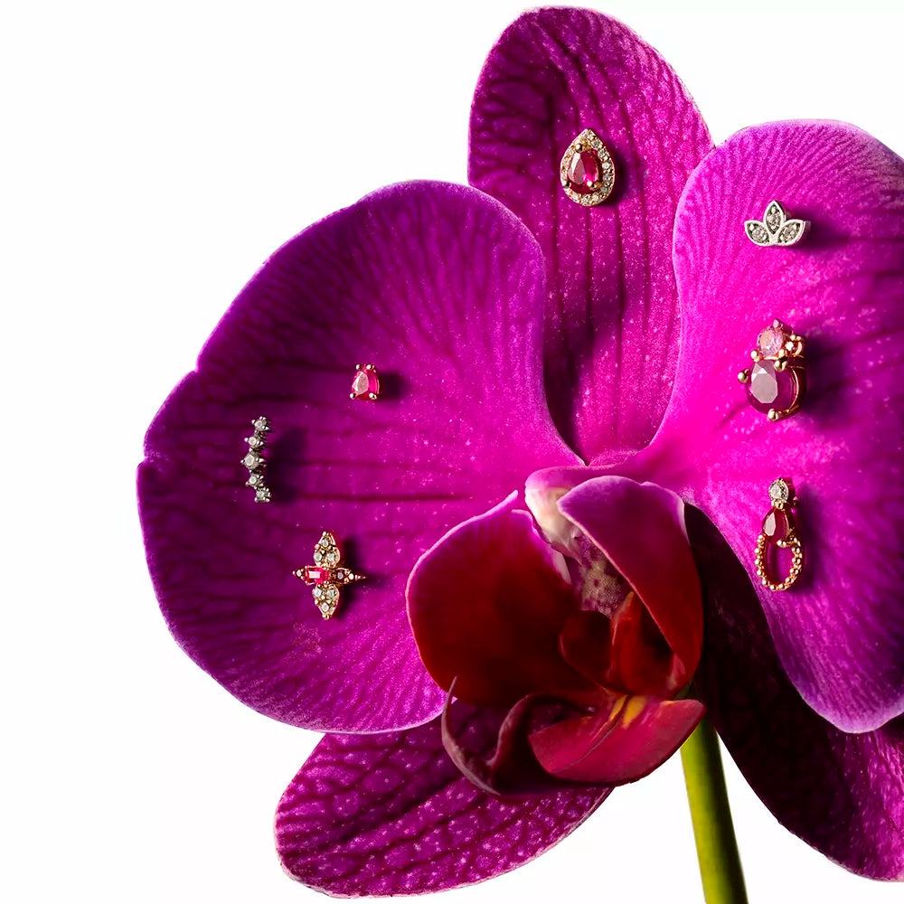 Frutti Yakut Taşlı Rose Altın Piercing