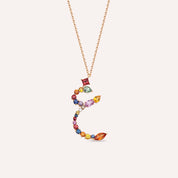 غ Ğayn Harf 2.17 CT Pırlanta ve Multicolor Safir Taşlı Rose Altın Kolye
