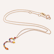 غ Ğayn Harf 2.17 CT Pırlanta ve Multicolor Safir Taşlı Rose Altın Kolye