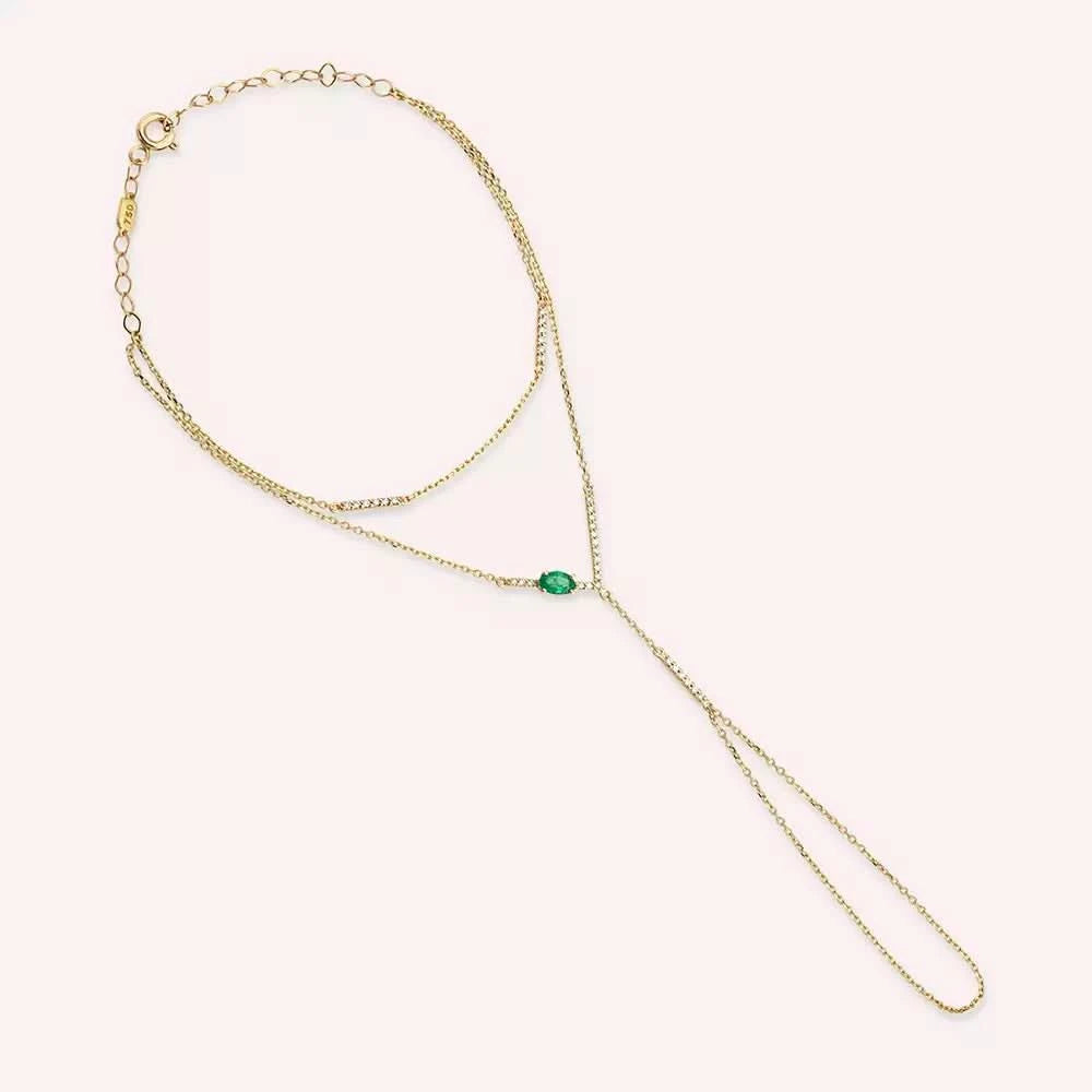 Gemma Oval Kesim Zümrüt ve Pırlanta Taşlı Sarı Altın Şahmeran