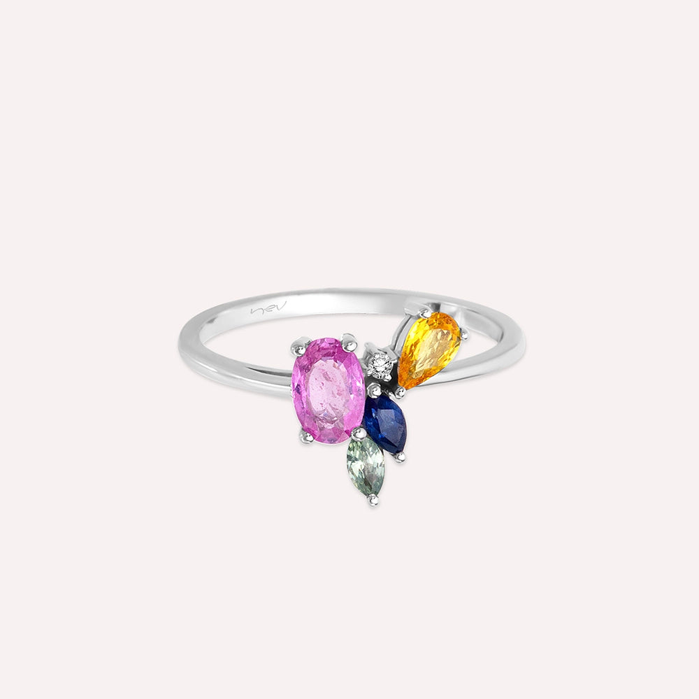 Gentilezza 1.04 CT Multicolor Safir Taşlı Beyaz Altın Yüzük