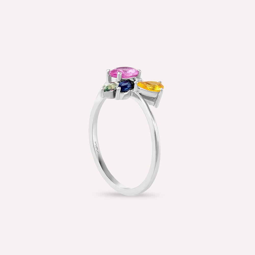 Gentilezza 1.04 CT Multicolor Safir Taşlı Beyaz Altın Yüzük