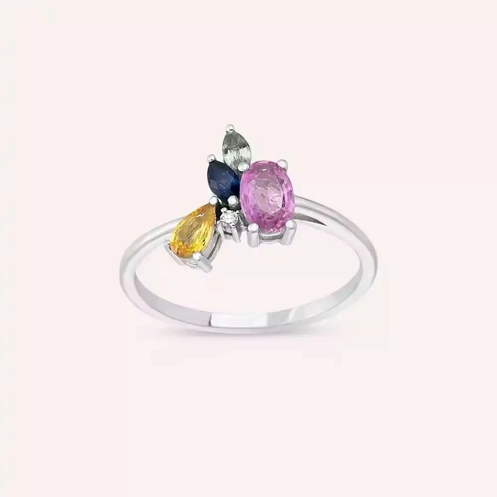 Gentilezza 1.04 CT Multicolor Safir Taşlı Beyaz Altın Yüzük