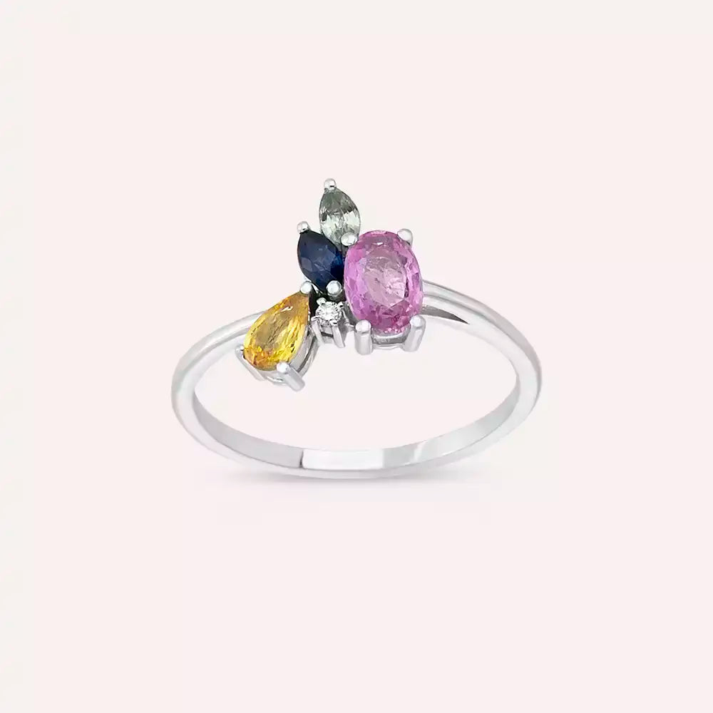 Moxie 1.04 CT Multicolor Safir Taşlı Beyaz Altın Yüzük