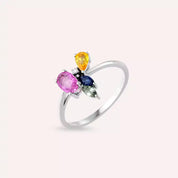 Moxie 1.04 CT Multicolor Safir Taşlı Beyaz Altın Yüzük