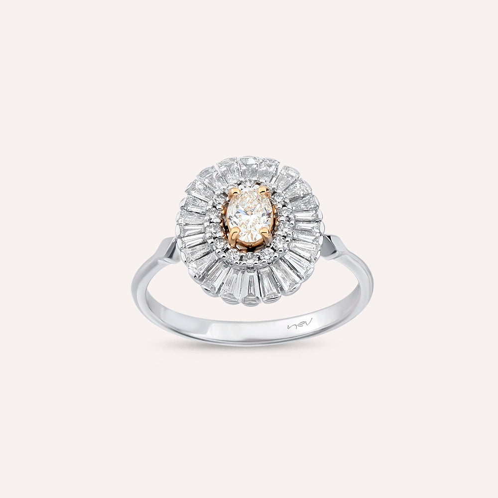 Giana 0.95 CT Oval ve Trapez Kesim Pırlanta Taşlı Beyaz Altın Yüzük