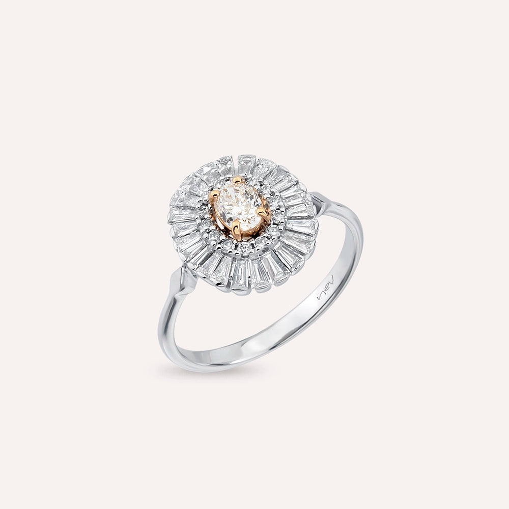 Giana 0.95 CT Oval ve Trapez Kesim Pırlanta Taşlı Beyaz Altın Yüzük