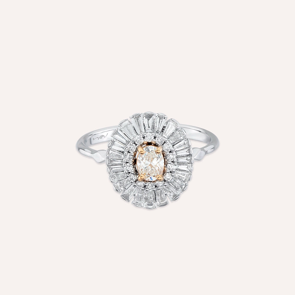 Giana 0.95 CT Oval ve Trapez Kesim Pırlanta Taşlı Beyaz Altın Yüzük