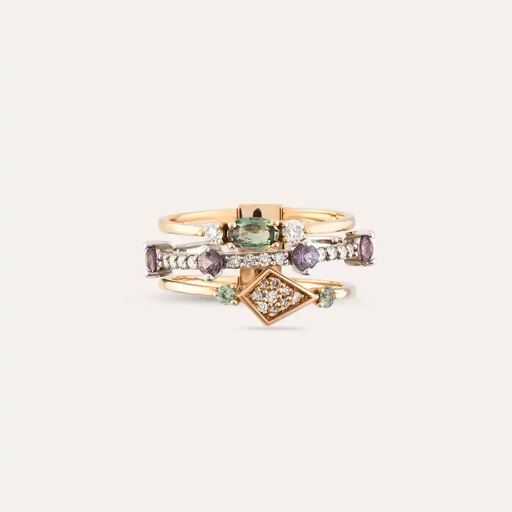 Pastel 0.98 CT Multicolor Safir ve Pırlanta Taşlı Yüzük