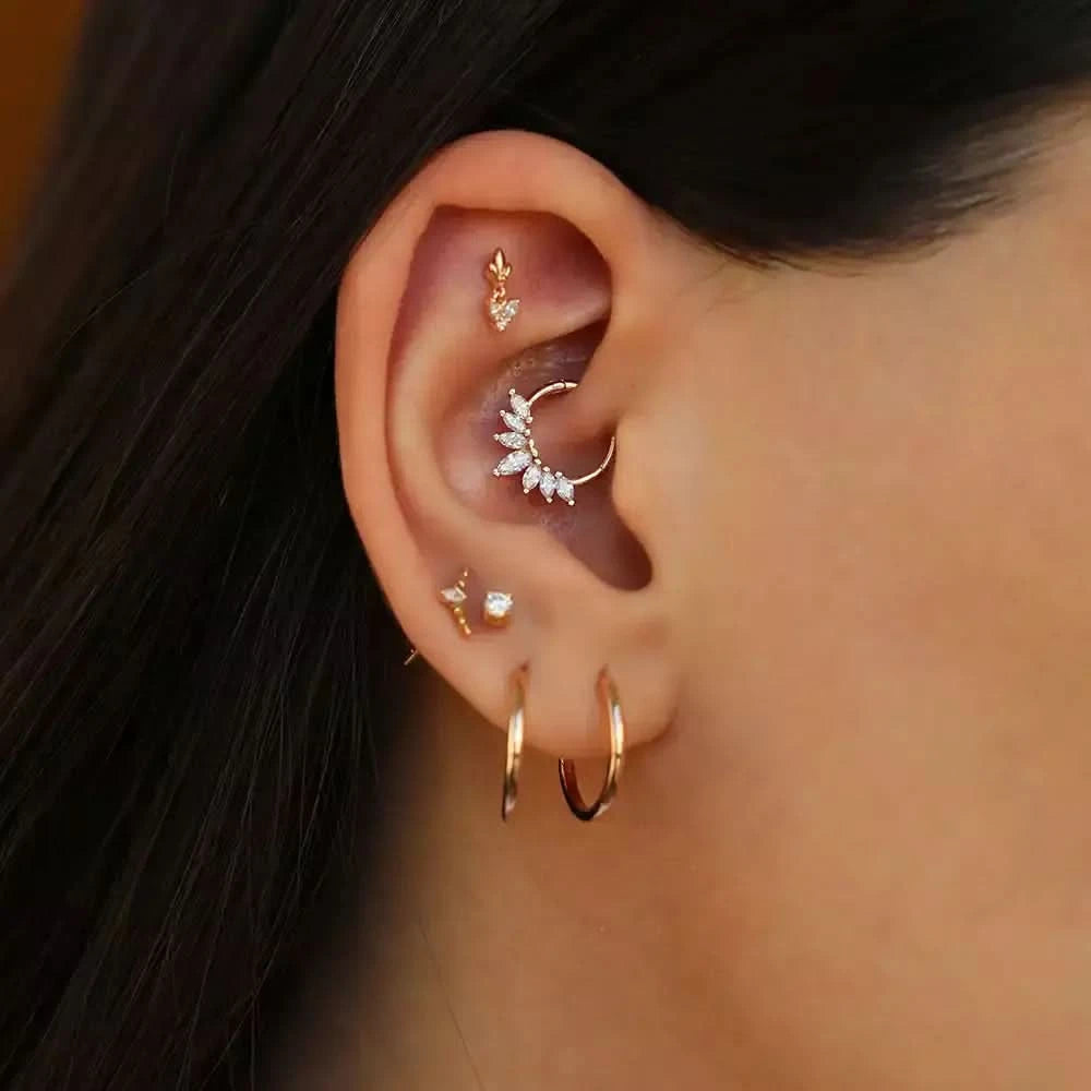 Gleam Pırlanta Taşlı Rose Altın Halka Piercing