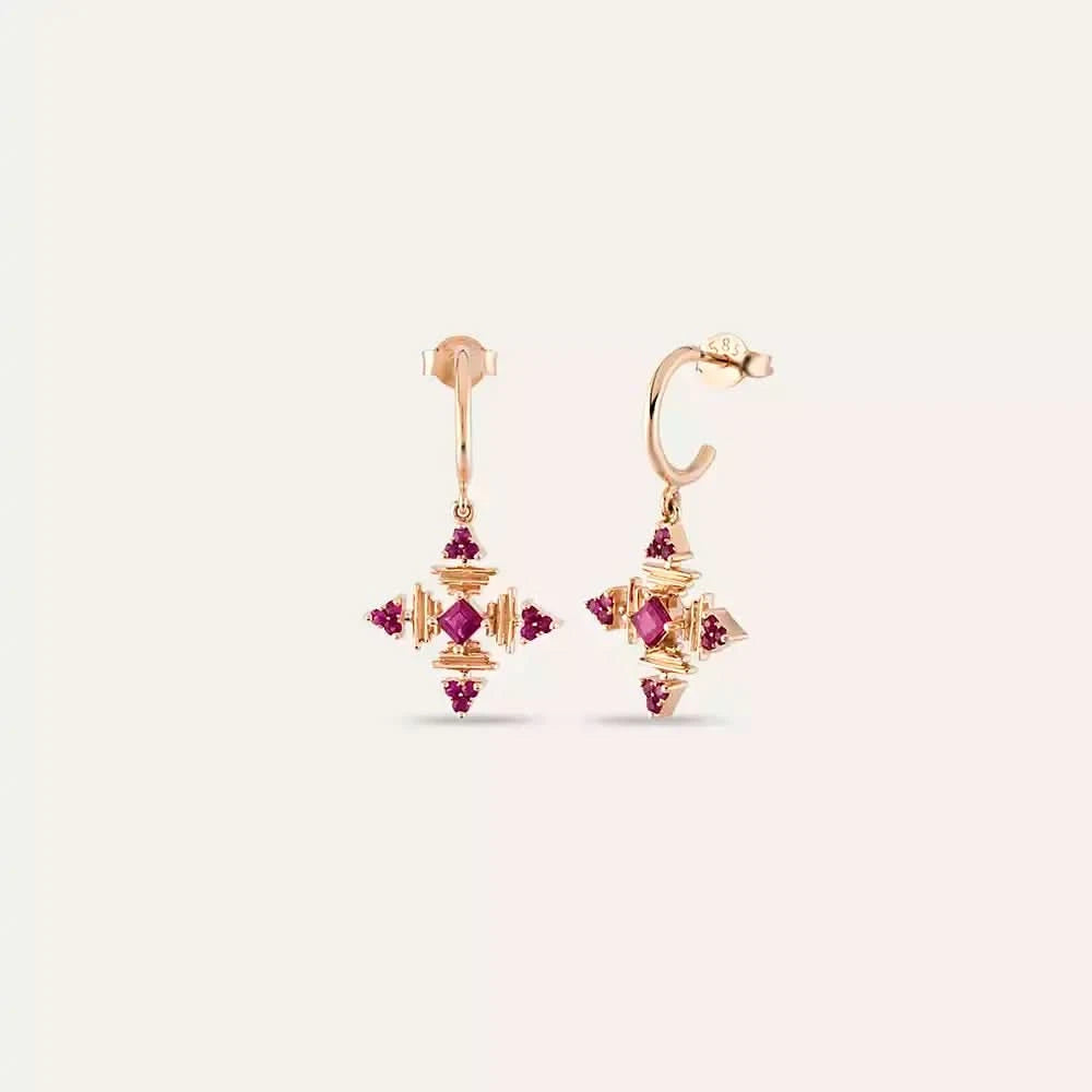 Gredi Yakut Taşlı Rose Altın Küpe