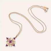 Gredi Yakut ve Pırlanta Taşlı Rose Altın Kolye