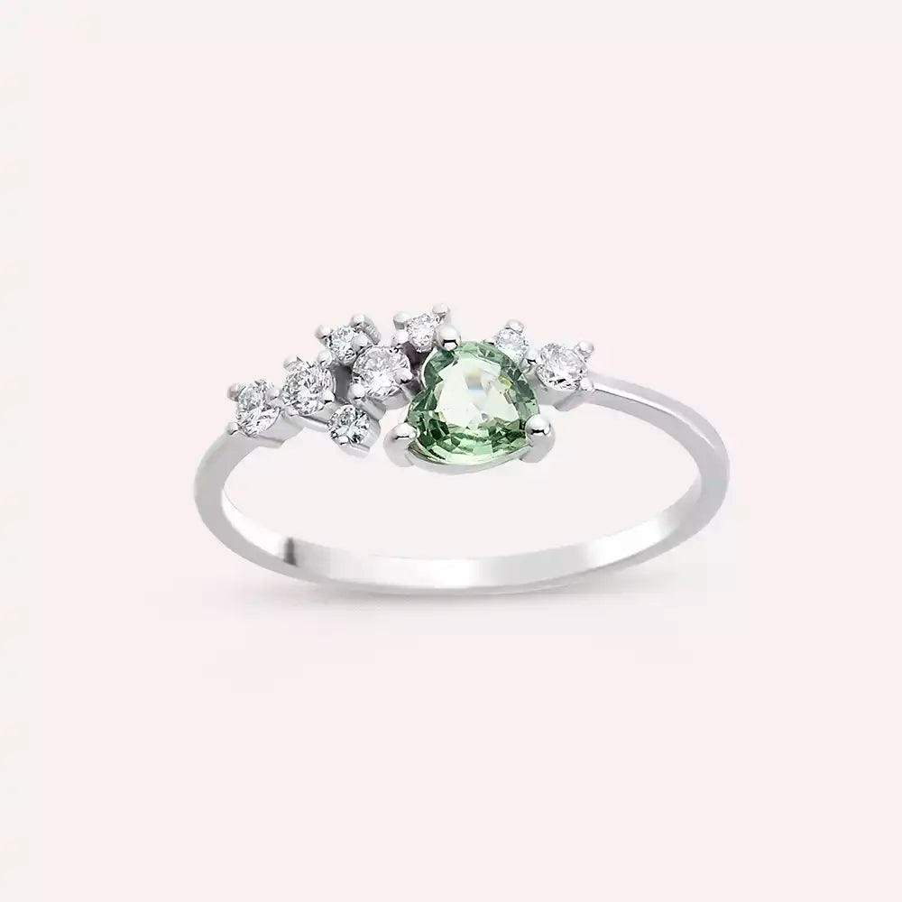 Green Safir ve Pırlanta Taşlı Beyaz Altın Yüzük