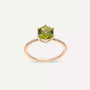 Grene Peridot ve Pırlanta Taşlı Rose Altın Yüzük