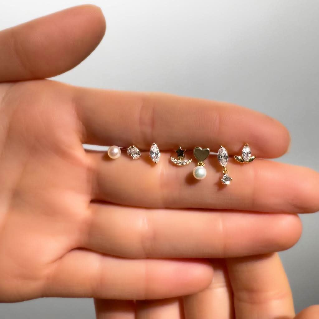 Gusto Kalp Sallanan İncili Altın Tragus Piercing