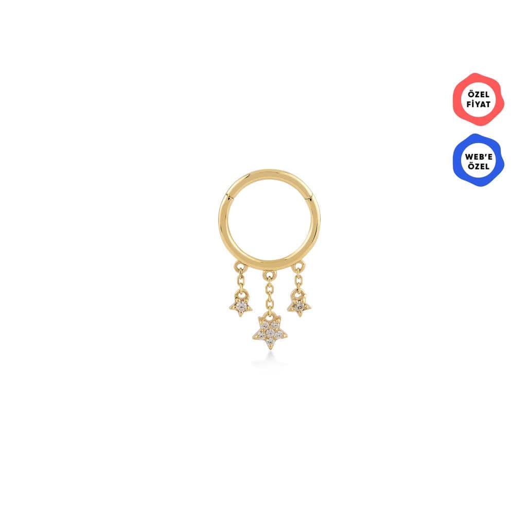 Yıldız Sallantılı Taşlı Altın Halka Piercing