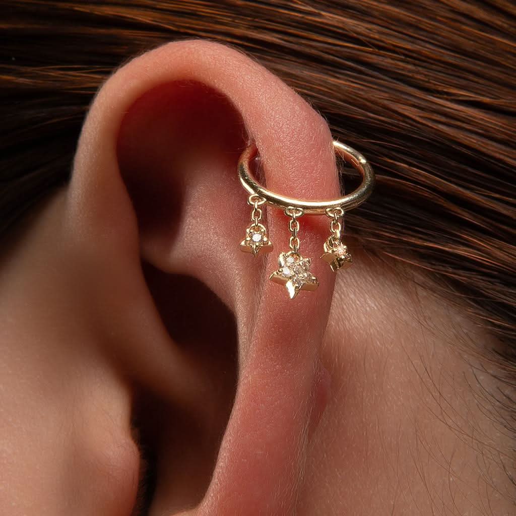 Yıldız Sallantılı Taşlı Altın Halka Piercing