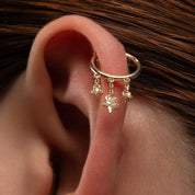 Yıldız Sallantılı Taşlı Altın Halka Piercing
