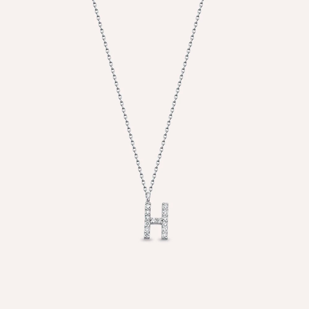H Harf 0.09 CT Pırlanta Taşlı Beyaz Altın Kolye