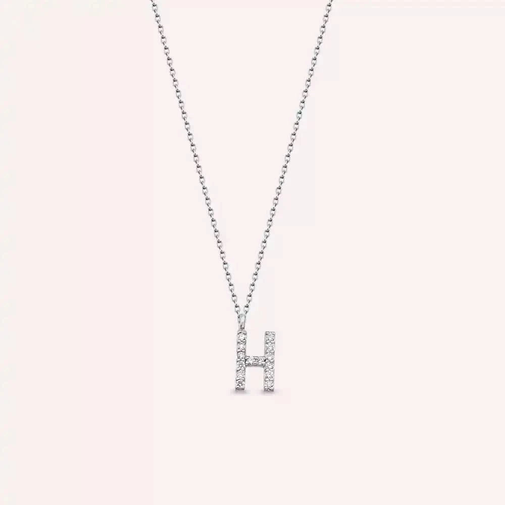 H Harf 0.09 CT Pırlanta Taşlı Beyaz Altın Kolye
