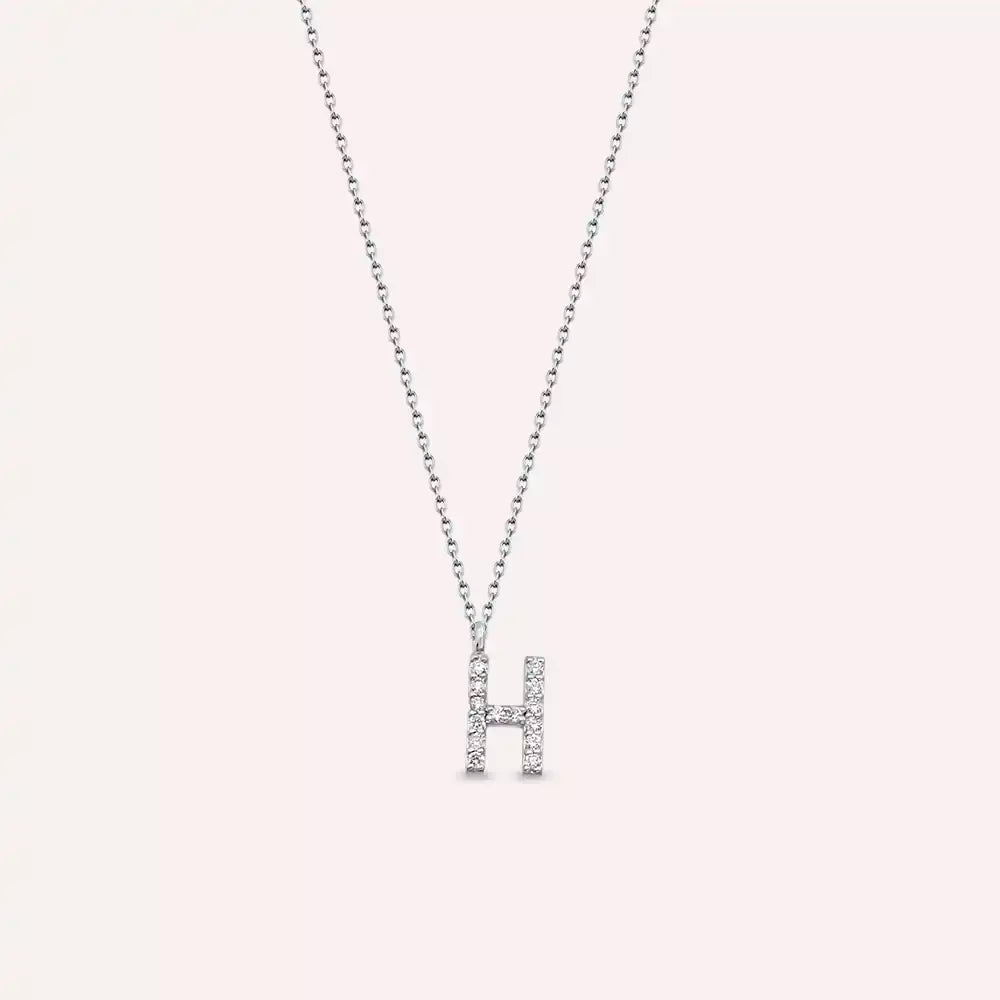 H Harf 0.09 CT Pırlanta Taşlı Beyaz Altın Kolye