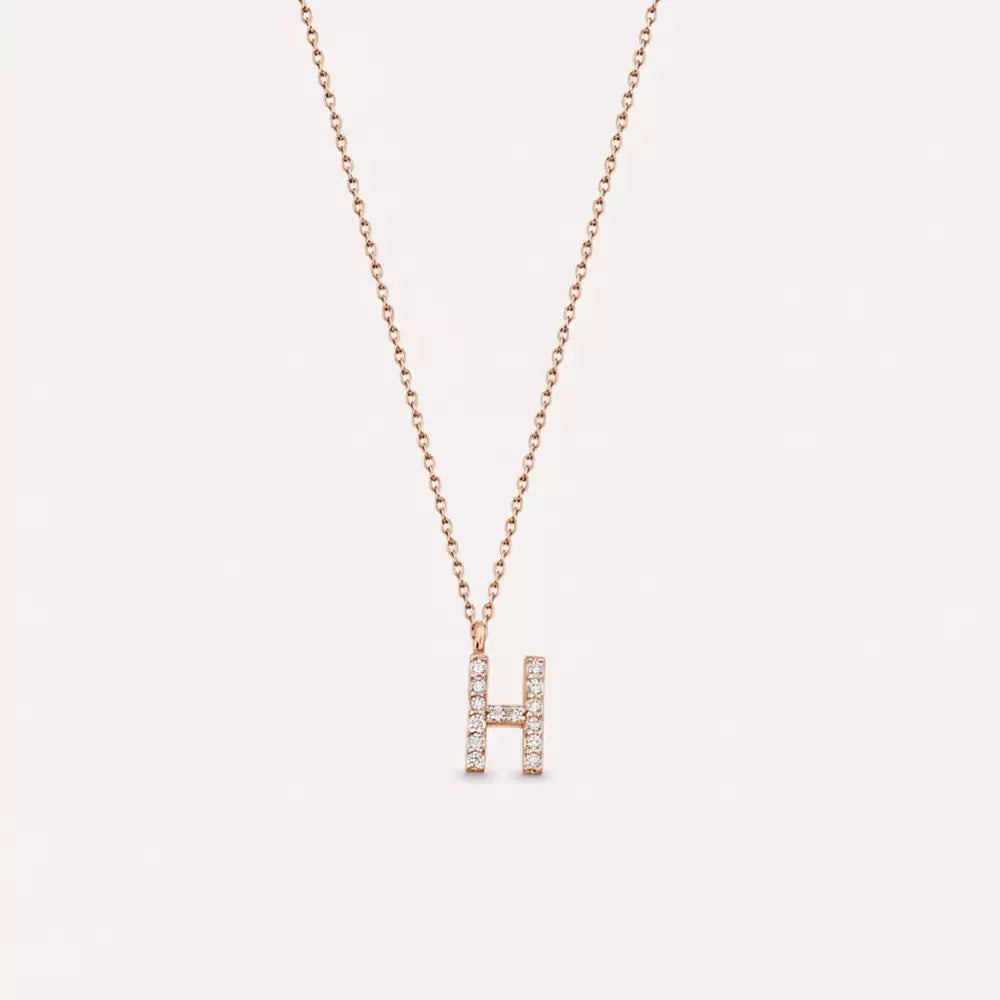 H Harf 0.09 CT Pırlanta Taşlı Rose Altın Kolye