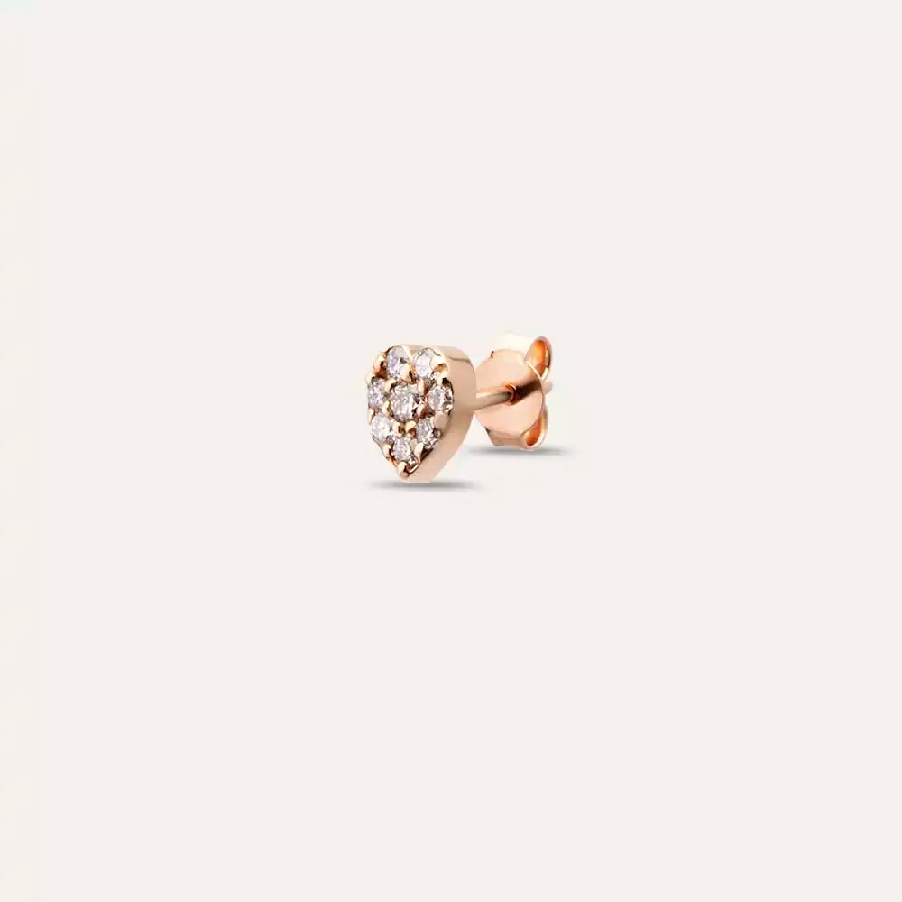 Heart 0.05 CT Pırlanta Taşlı Rose Altın Tek Küpe