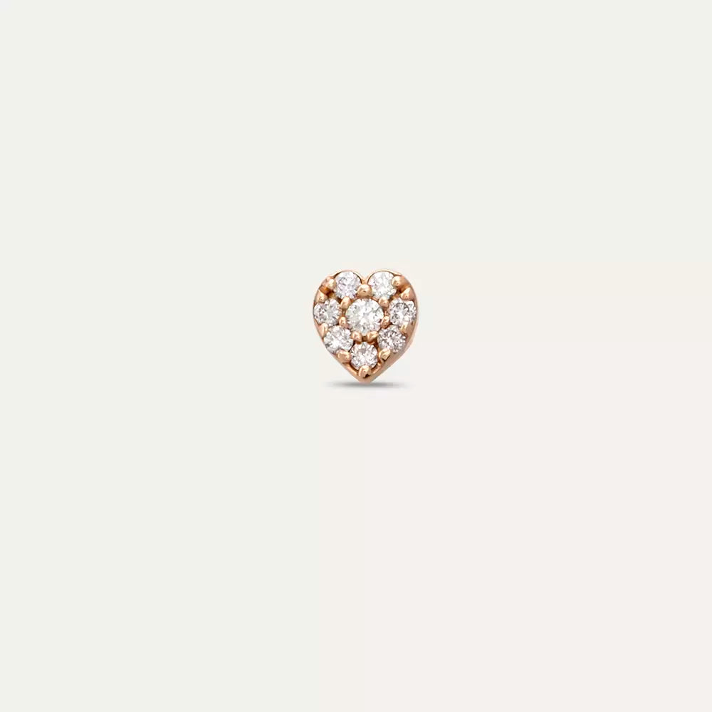 Heart 0.05 CT Pırlanta Taşlı Rose Altın Tek Küpe