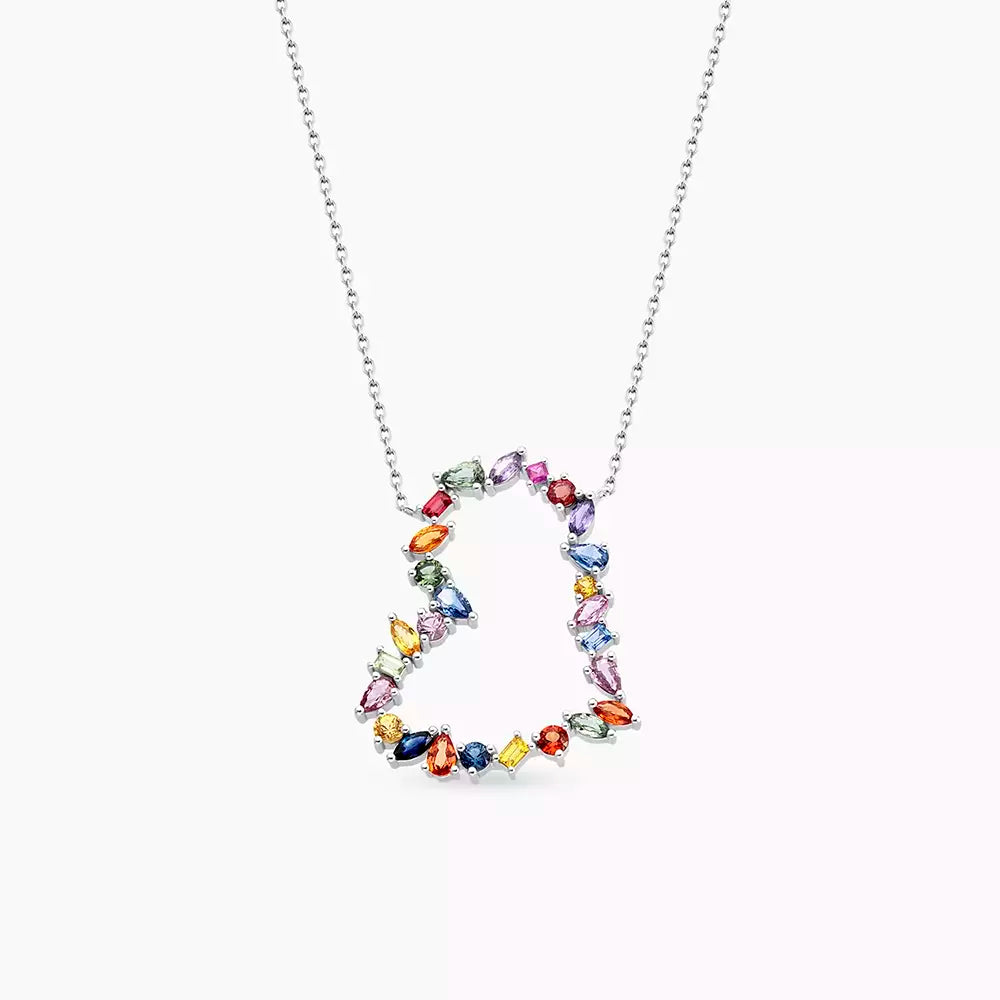 Heart 4.51 CT Multicolor Safir Taşlı Beyaz Altın Kolye