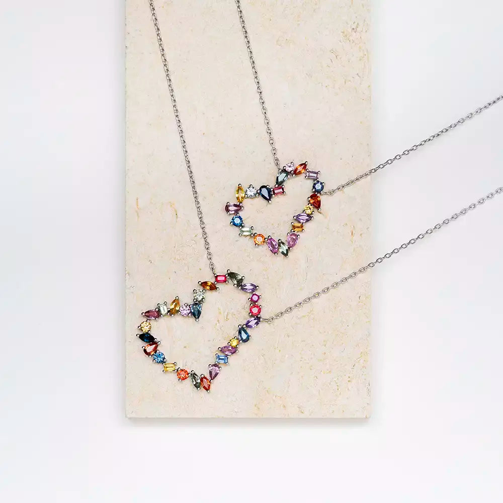 Heart 4.51 CT Multicolor Safir Taşlı Beyaz Altın Kolye