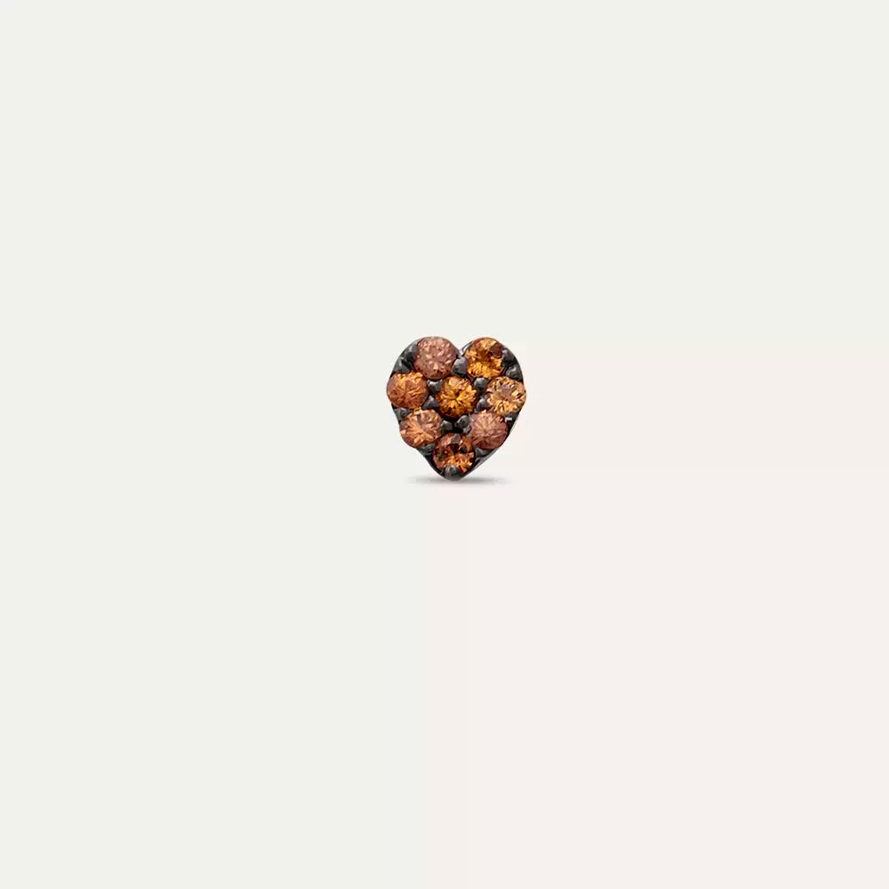 Heart Orange Safir Taşlı Beyaz Altın Mini Tek Küpe