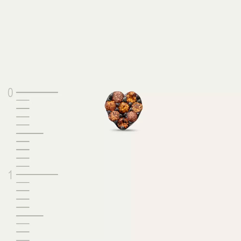 Heart Orange Safir Taşlı Beyaz Altın Mini Tek Küpe