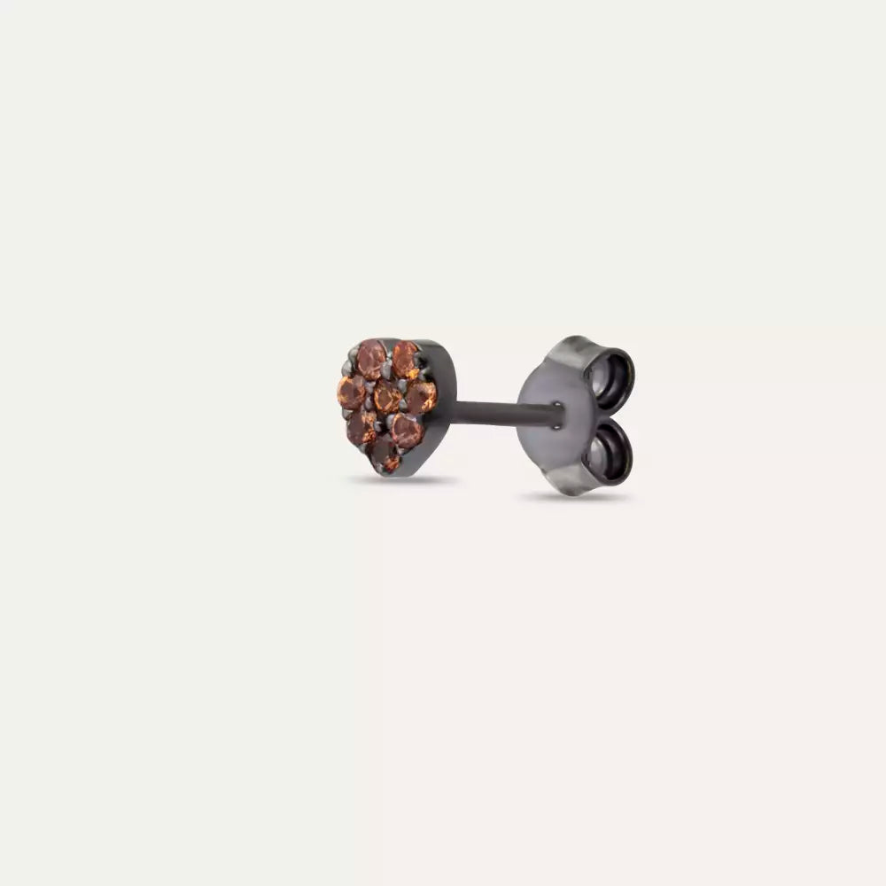 Heart Orange Safir Taşlı Beyaz Altın Mini Tek Küpe