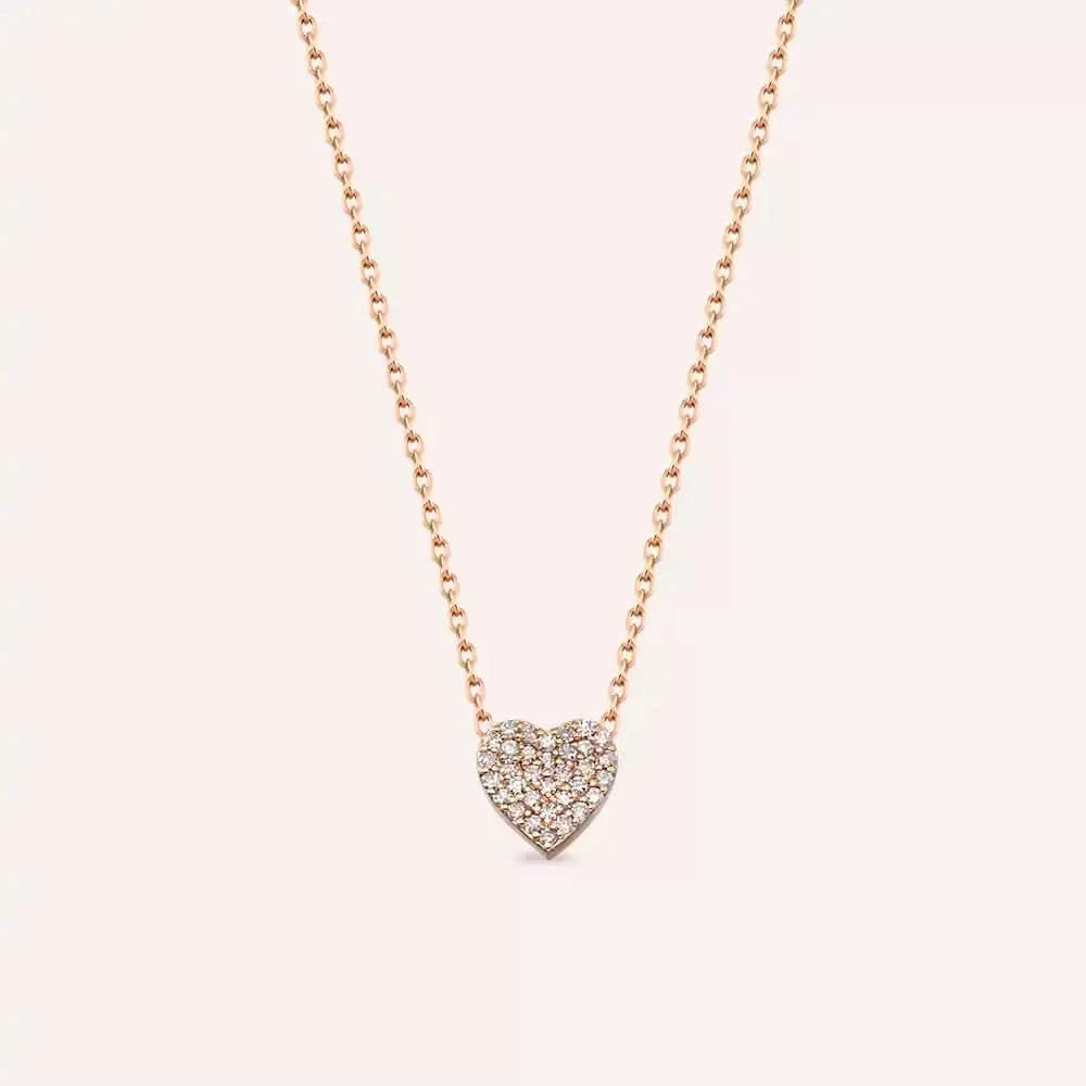 Heart Pırlanta Taşlı Rose Altın Kolye