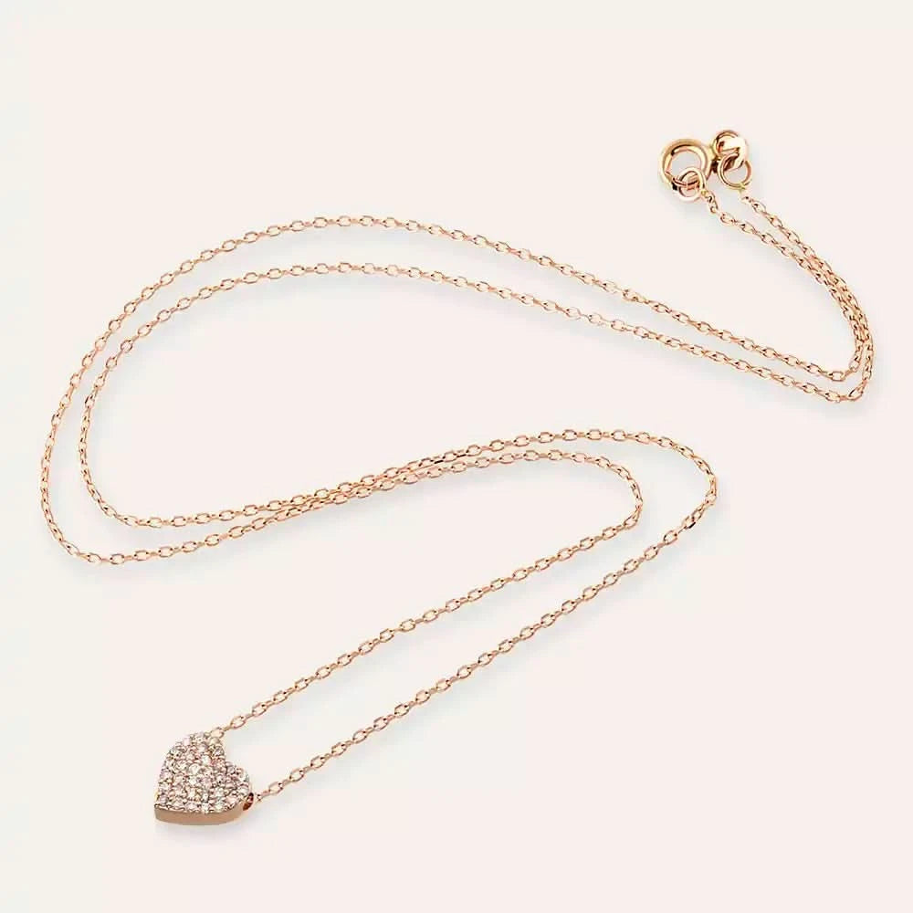 Heart Pırlanta Taşlı Rose Altın Kolye