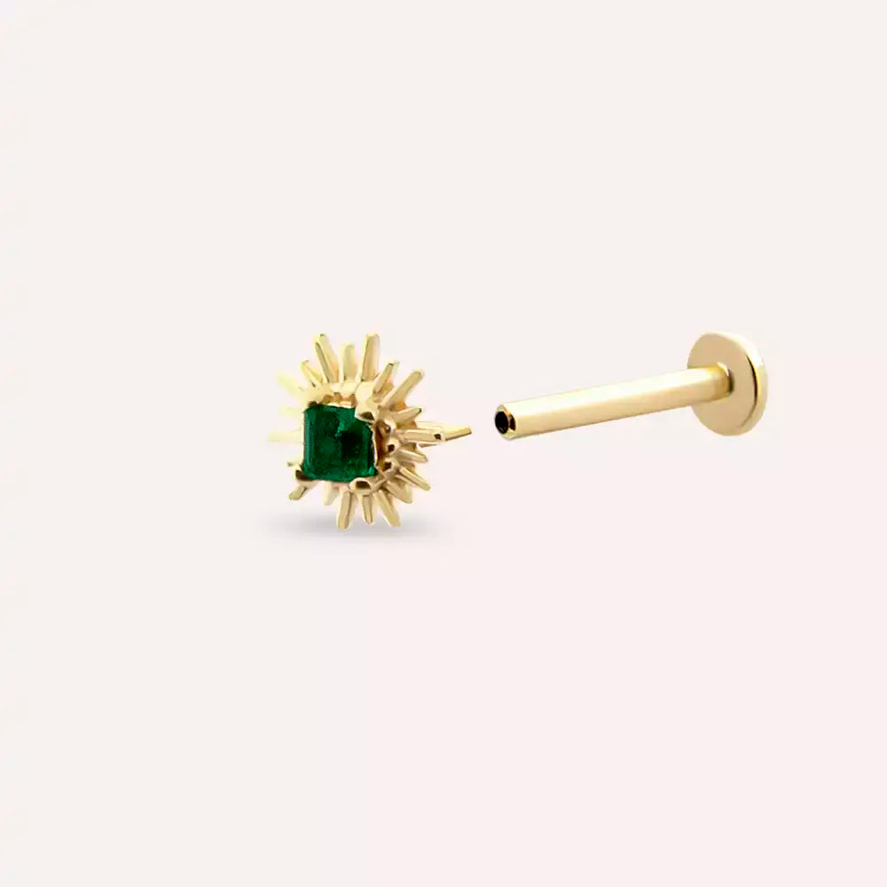 Heavy Zümrüt Taşlı Sarı Altın Piercing