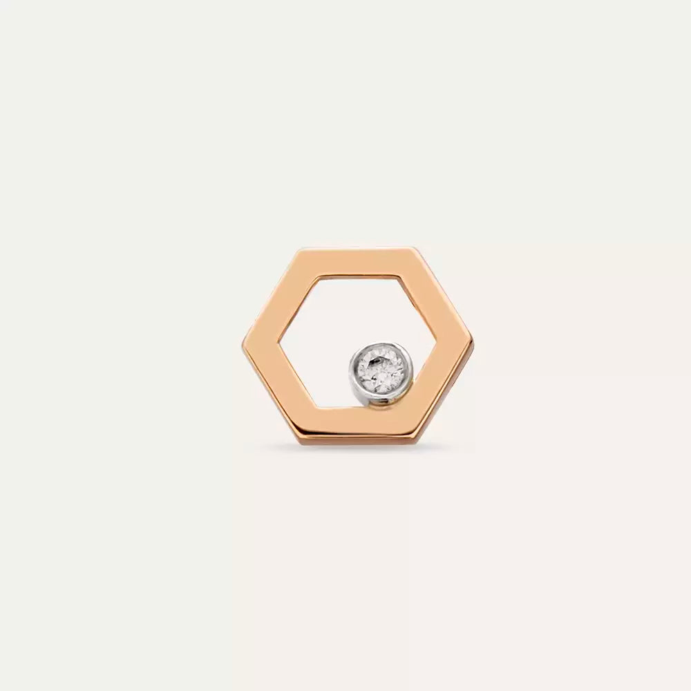 Hexa Pırlanta Taşlı Rose Altın Tek Küpe
