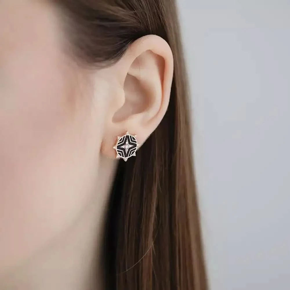 Hipernova Pırlanta Taşlı ve Siyah Mineli Küpe