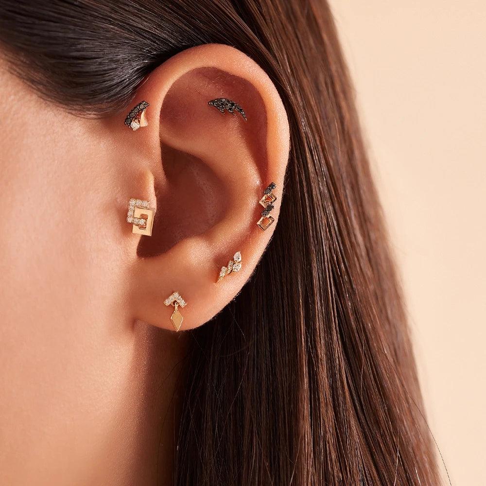 Honeycomb Siyah Pırlanta Taşlı Rose Altın Piercing - Tufanlar Kuyumculuk