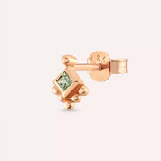 Hue Green Safir Taşlı Rose Altın Tek Küpe