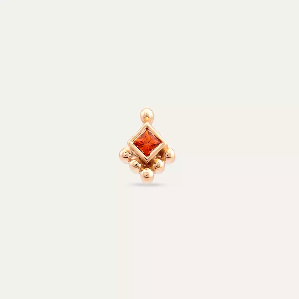 Hue Orange Safir Taşlı Rose Altın Tek Küpe