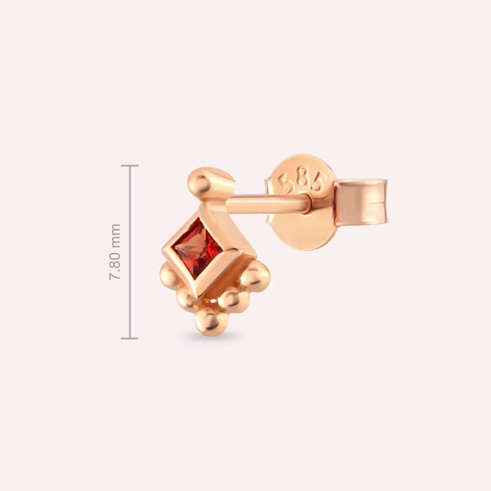 Hue Red Safir Taşlı Rose Altın Tek Küpe
