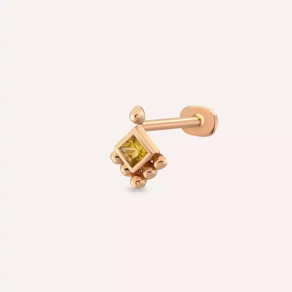 Hue Yellow Safir Taşlı Rose Altın Piercing