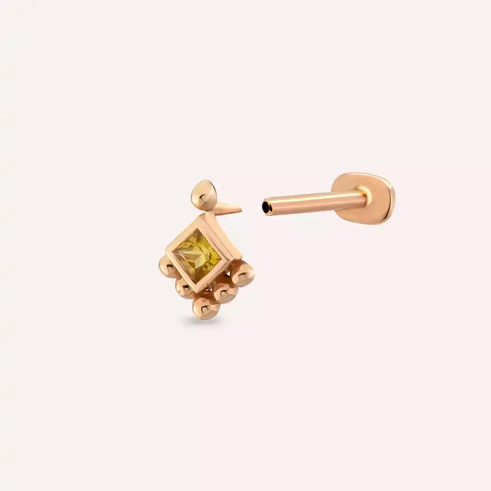 Hue Yellow Safir Taşlı Rose Altın Piercing