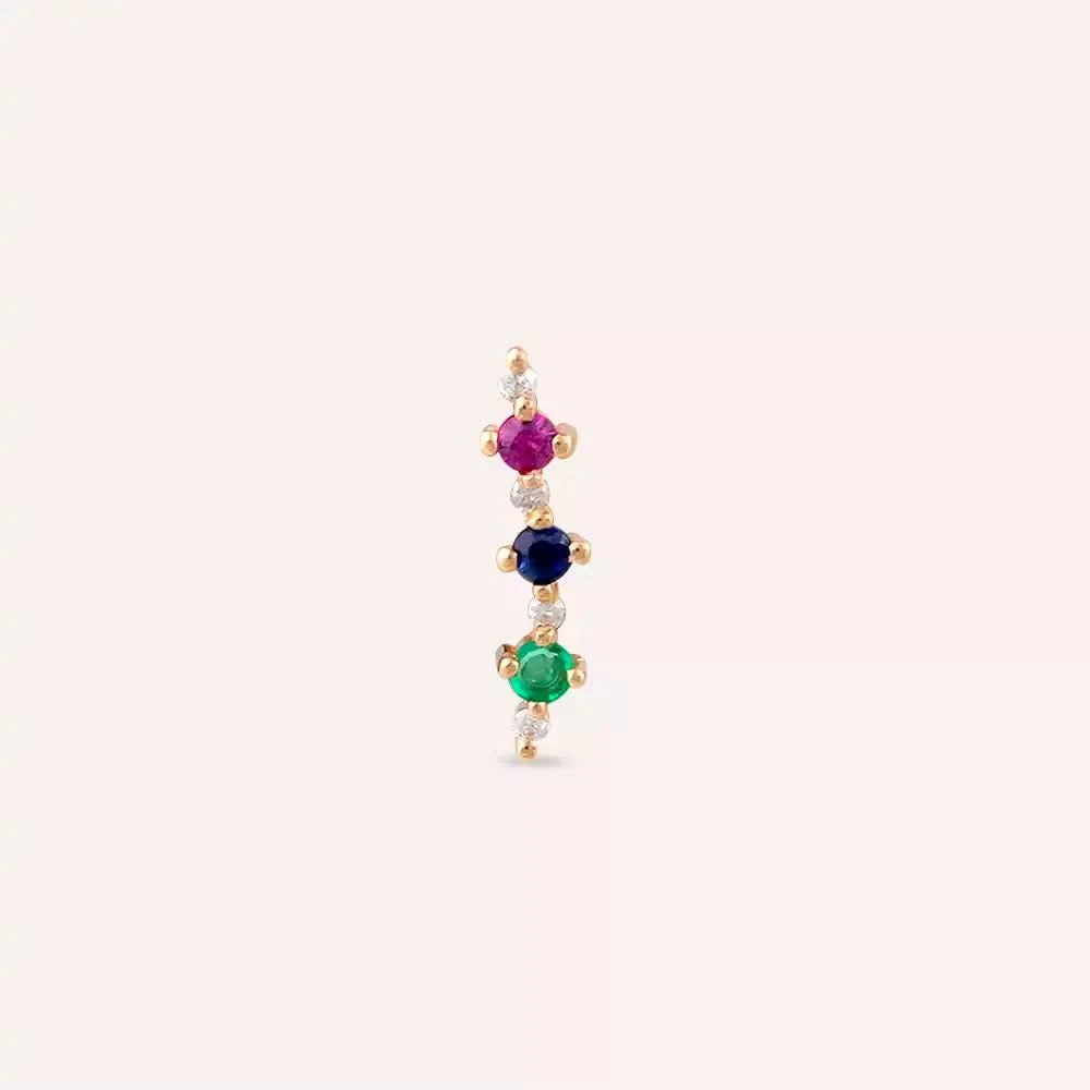 Hued Çok Renkli Taşlı Rose Altın Tek Küpe