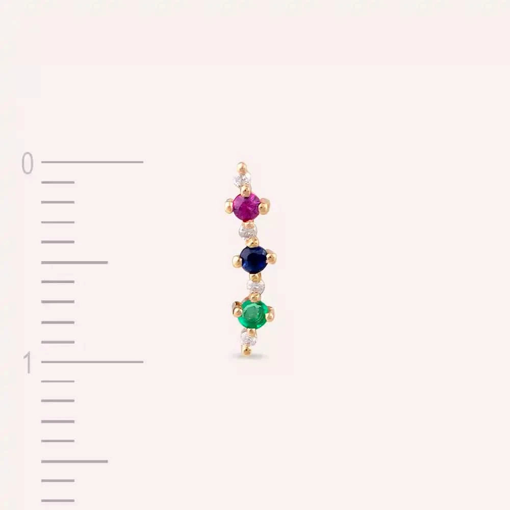 Hued Çok Renkli Taşlı Rose Altın Tek Küpe