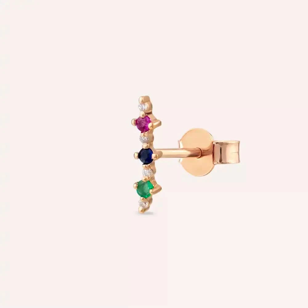 Hued Çok Renkli Taşlı Rose Altın Tek Küpe