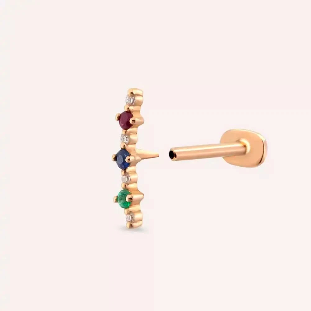 Hued Pırlanta, Safir, Yakut ve Zümrüt Taşlı Rose Altın Piercing